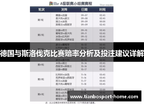 德国与斯洛伐克比赛赔率分析及投注建议详解